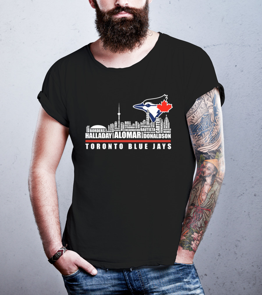 Toronto Blue Jays Skyline Names Halladay Alomar Carter Donaldson Toronto City T-Shirt