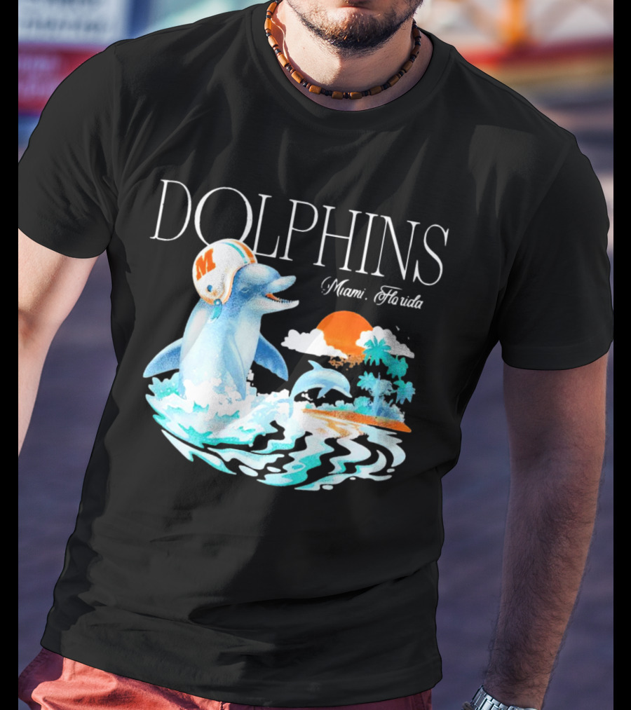 Miami Dolphins Florida Palm Sunset Retro Wave T-Shirt