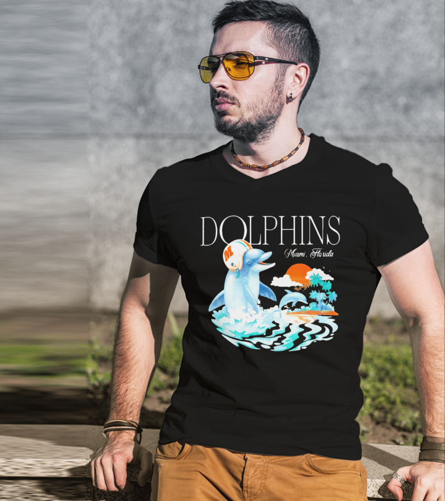 Miami Dolphins Florida Palm Sunset Retro Wave T-Shirt