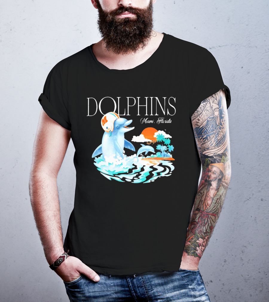 Miami Dolphins Florida Palm Sunset Retro Wave T-Shirt
