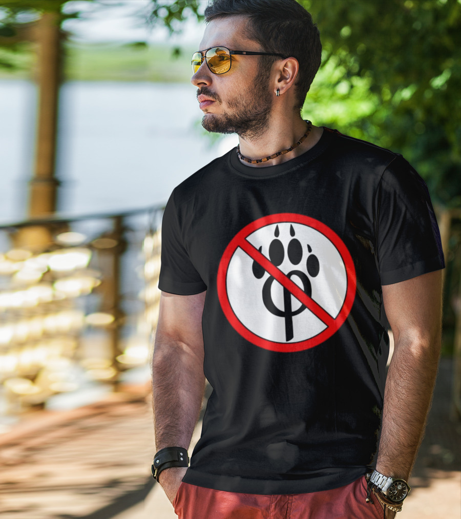 Anti Furry Paw Symbol With Red Prohibition Circle T-Shirt