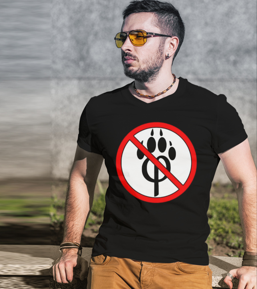 Anti Furry Paw Symbol With Red Prohibition Circle T-Shirt