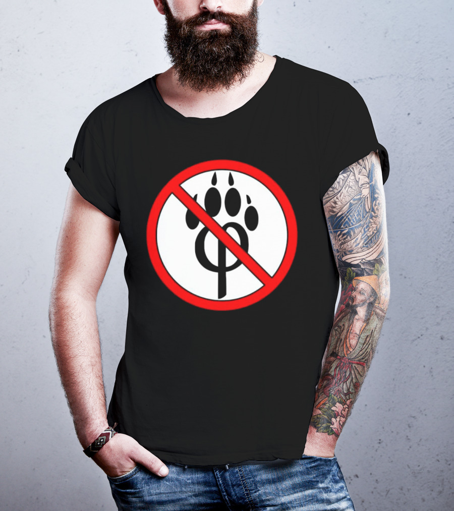 Anti Furry Paw Symbol With Red Prohibition Circle T-Shirt
