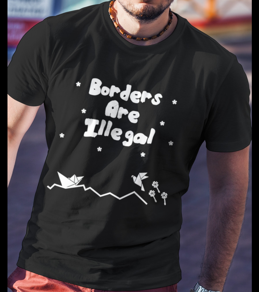 Borders Are Illegal Origami Boat And Bird With Flowers On Waves T-Shirt