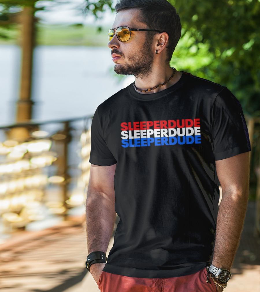 SLEEPERDUDE Red White Blue Stacked Text T-Shirt