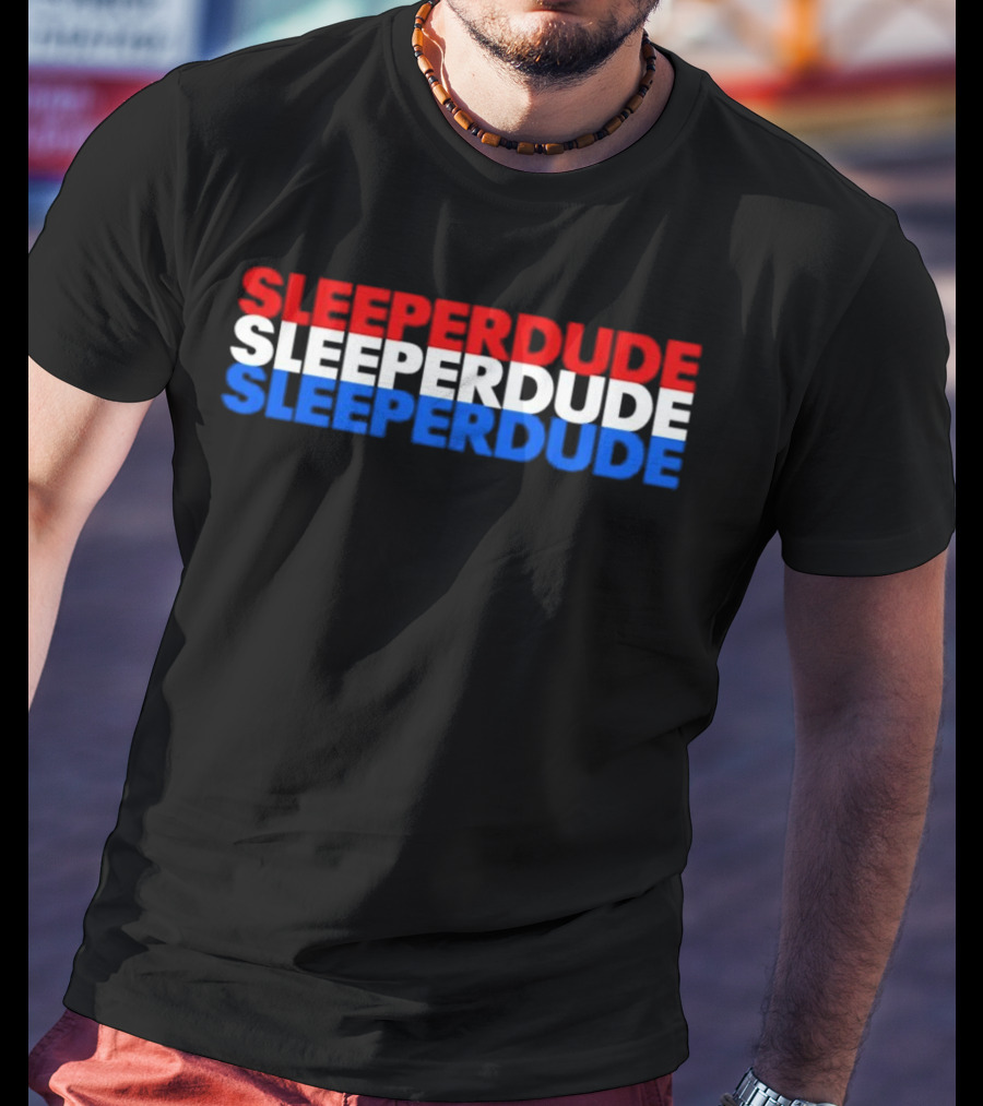 SLEEPERDUDE Red White Blue Stacked Text T-Shirt