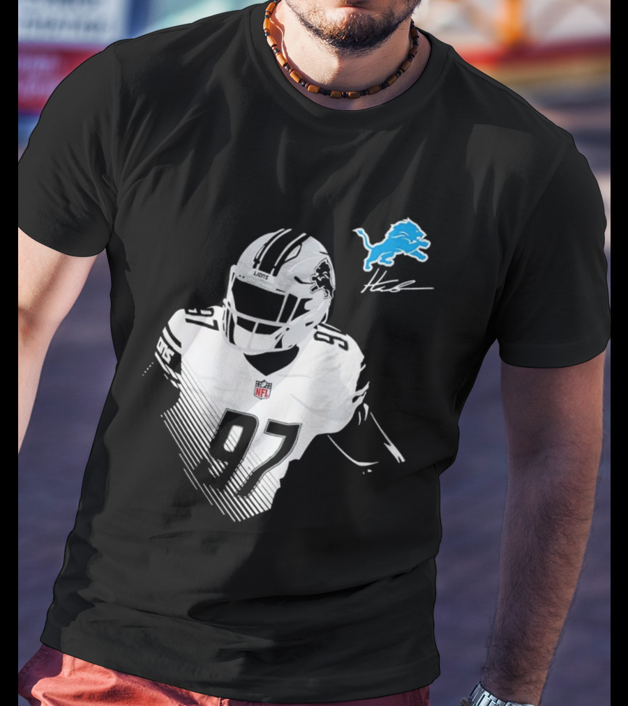 Aidan Hutchinson #97 Detroit Lions NFL Blue Lion Logo Football Player T-Shirt
