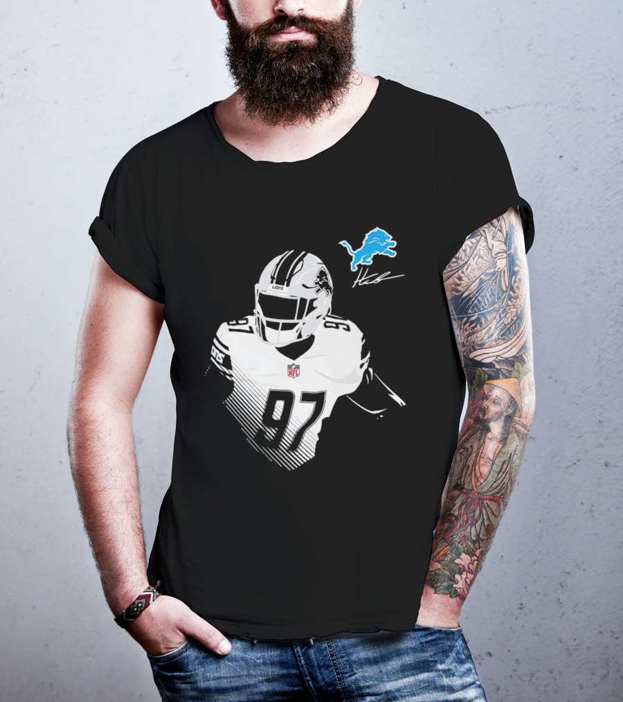 Aidan Hutchinson #97 Detroit Lions NFL Blue Lion Logo Football Player T-Shirt