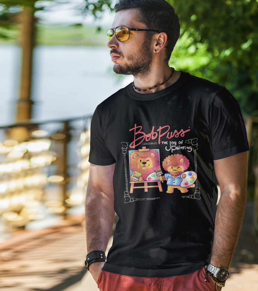 Bob Puss The Joy Of Painting Cat Lion Artist Palette And Easel T-Shirt