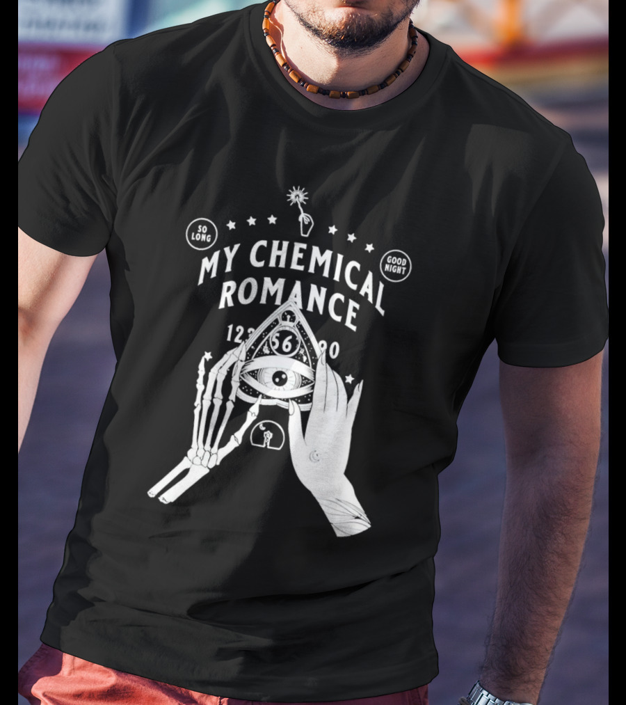 My Chemical Romance Ouija Planchette So Long Good Night Skeleton Hand 1234567890 T-Shirt
