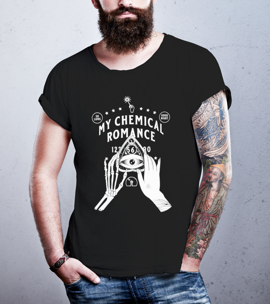 My Chemical Romance Ouija Planchette So Long Good Night Skeleton Hand 1234567890 T-Shirt