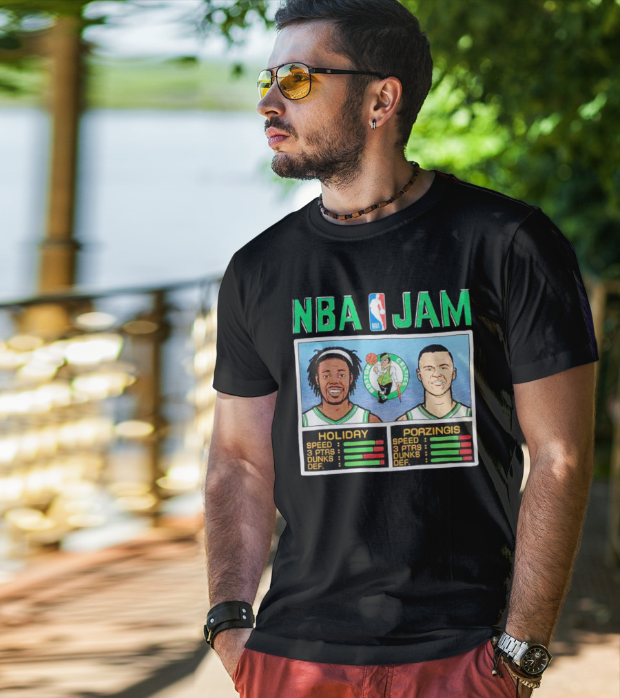 NBA Jam Celtics Holiday Porzingis Stats T-Shirt
