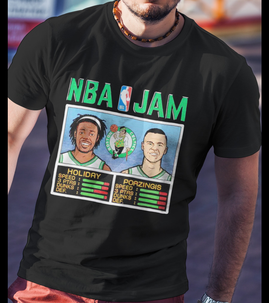 NBA Jam Celtics Holiday Porzingis Stats T-Shirt