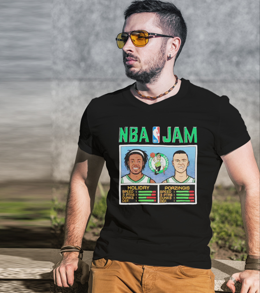 NBA Jam Celtics Holiday Porzingis Stats T-Shirt
