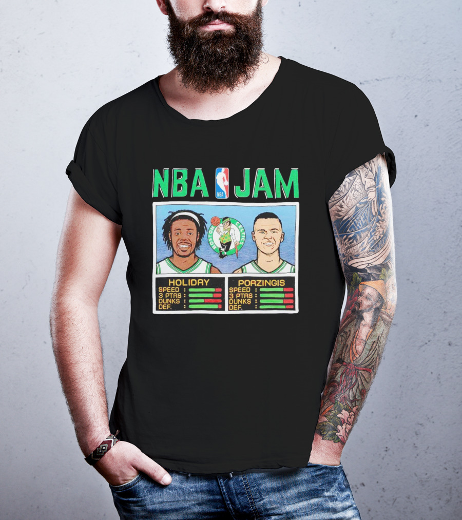 NBA Jam Celtics Holiday Porzingis Stats T-Shirt