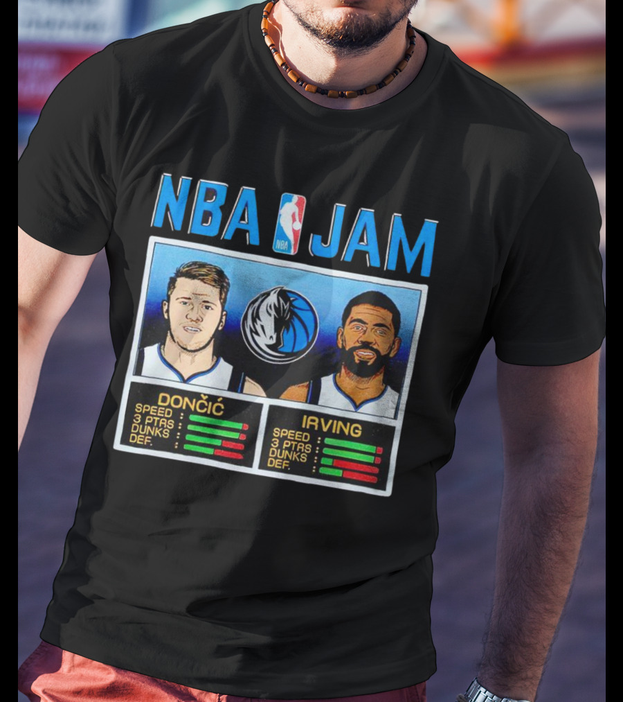 NBA Jam Mavericks Luka Dončić Kyrie Irving Stats T-Shirt