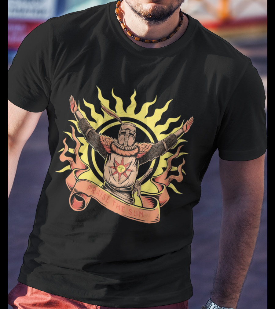 Solaire Praise The Sun Dark Souls Iconic Sunburst Knight Banner T-Shirt