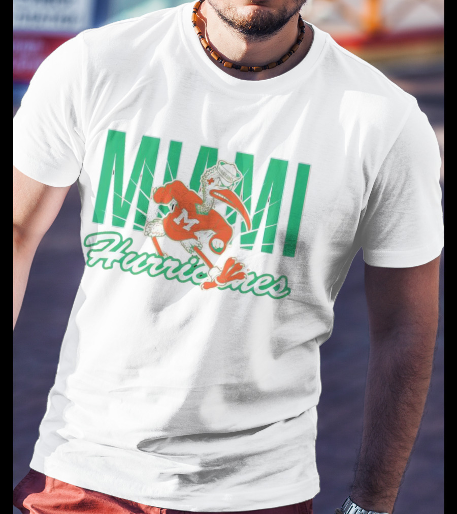 Miami Hurricanes Sebastian The Ibis Mascot With Bold Lettering T-Shirt