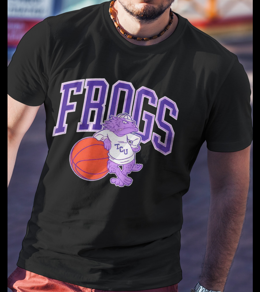 TCU Frogs Basketball Mascot With Purple Horned Frog And Ball T-Shirt