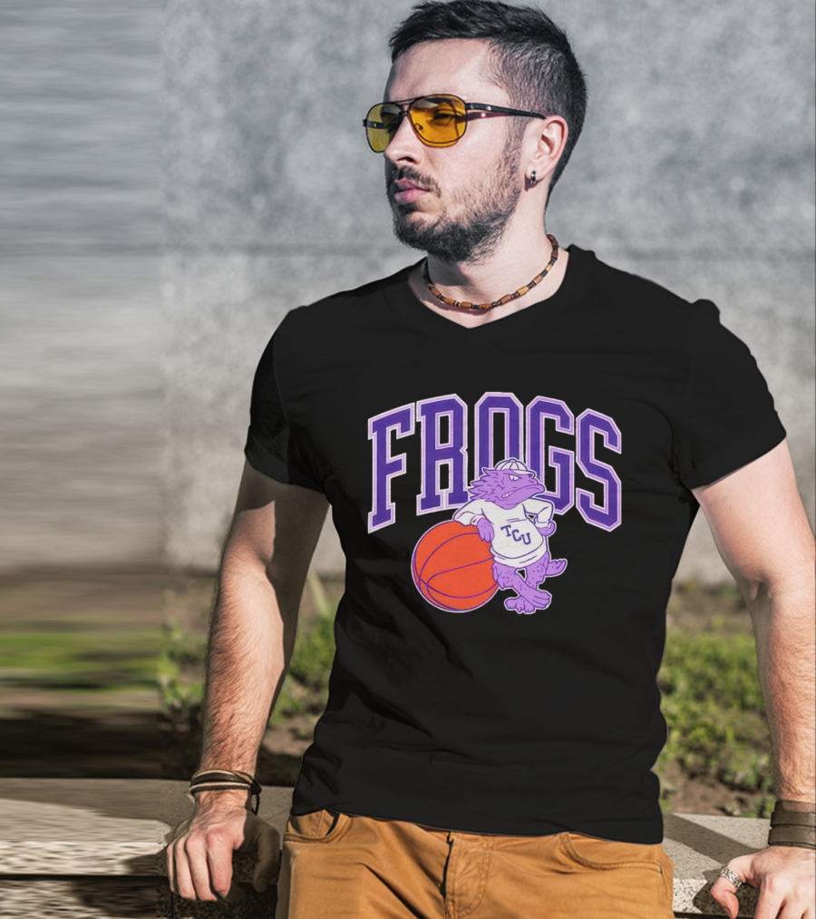 TCU Frogs Basketball Mascot With Purple Horned Frog And Ball T-Shirt