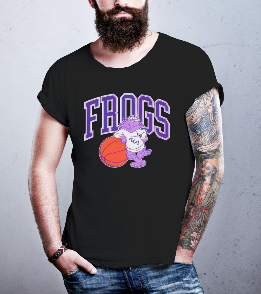 TCU Frogs Basketball Mascot With Purple Horned Frog And Ball T-Shirt