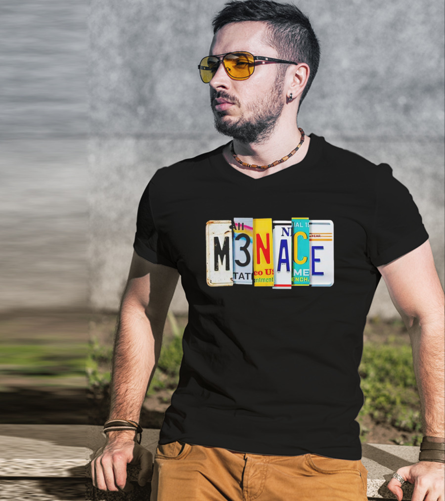M3NACE License Plate Collage Text T-Shirt