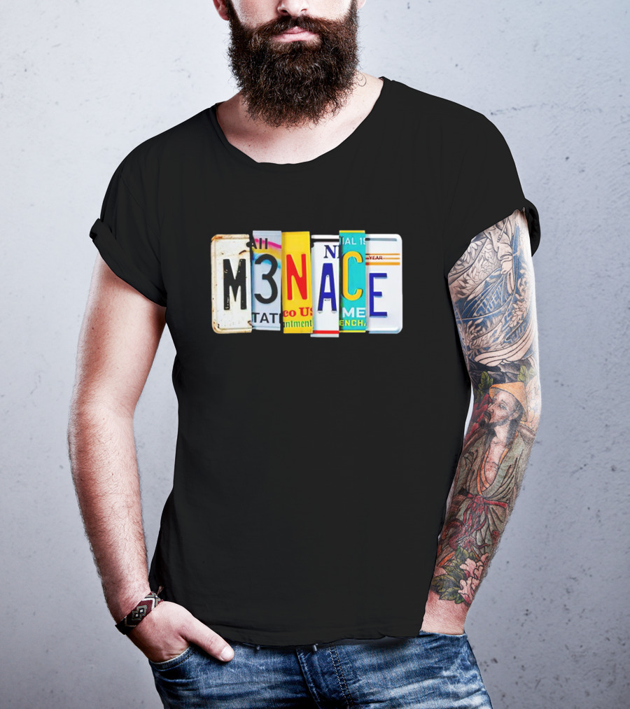 M3NACE License Plate Collage Text T-Shirt