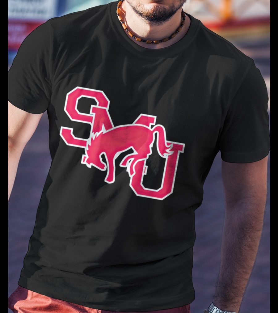 SMU Mustangs Red Logo With Jumping Mustang T-Shirt