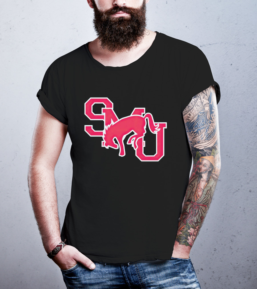 SMU Mustangs Red Logo With Jumping Mustang T-Shirt