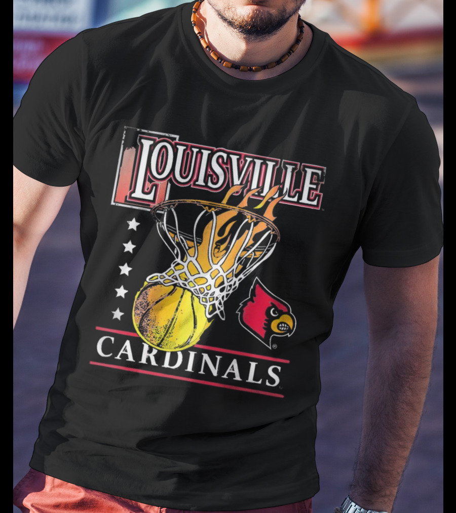 Louisville Cardinals Flaming Basketball Hoop T-Shirt