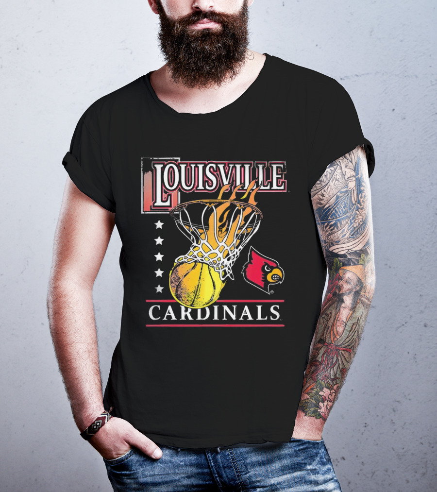 Louisville Cardinals Flaming Basketball Hoop T-Shirt