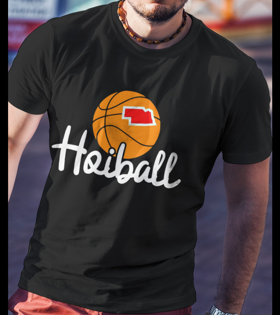 Nebraska Hoiball Basketball Icon With State Outline T-Shirt