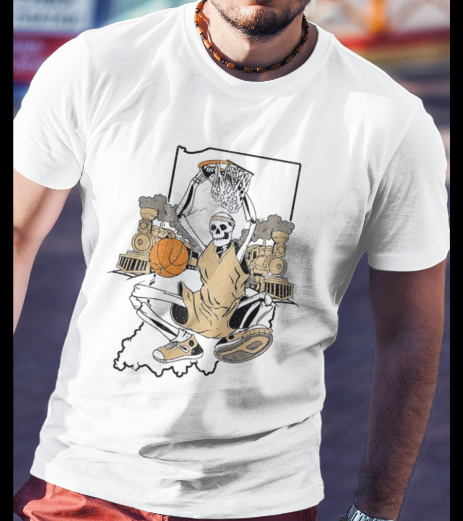 Purdue Boilermakers Basketball Skeleton Dunking Locomotive Indiana T-Shirt