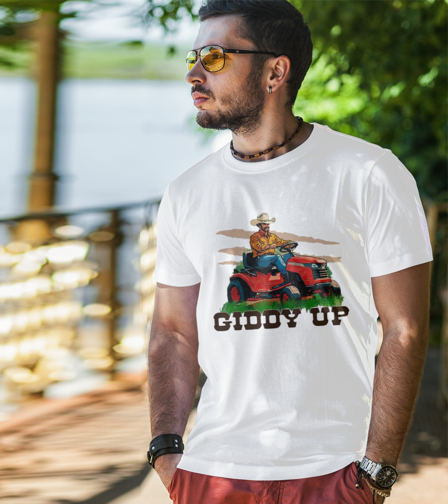 Giddy Up Cowboy On Lawn Mower T-Shirt