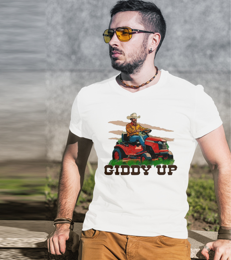 Giddy Up Cowboy On Lawn Mower T-Shirt