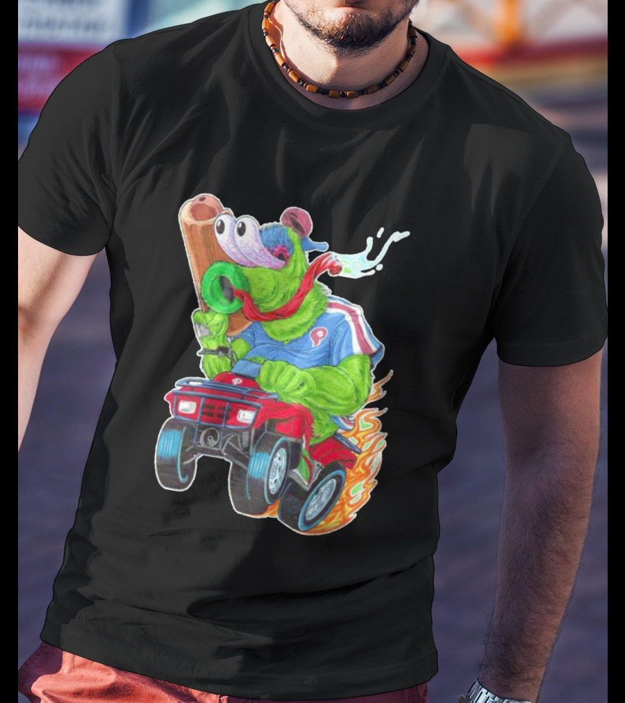Phillie Phanatic Philadelphia Phillies Pheast Mode Mascot With Cannon Riding ATV T-Shirt