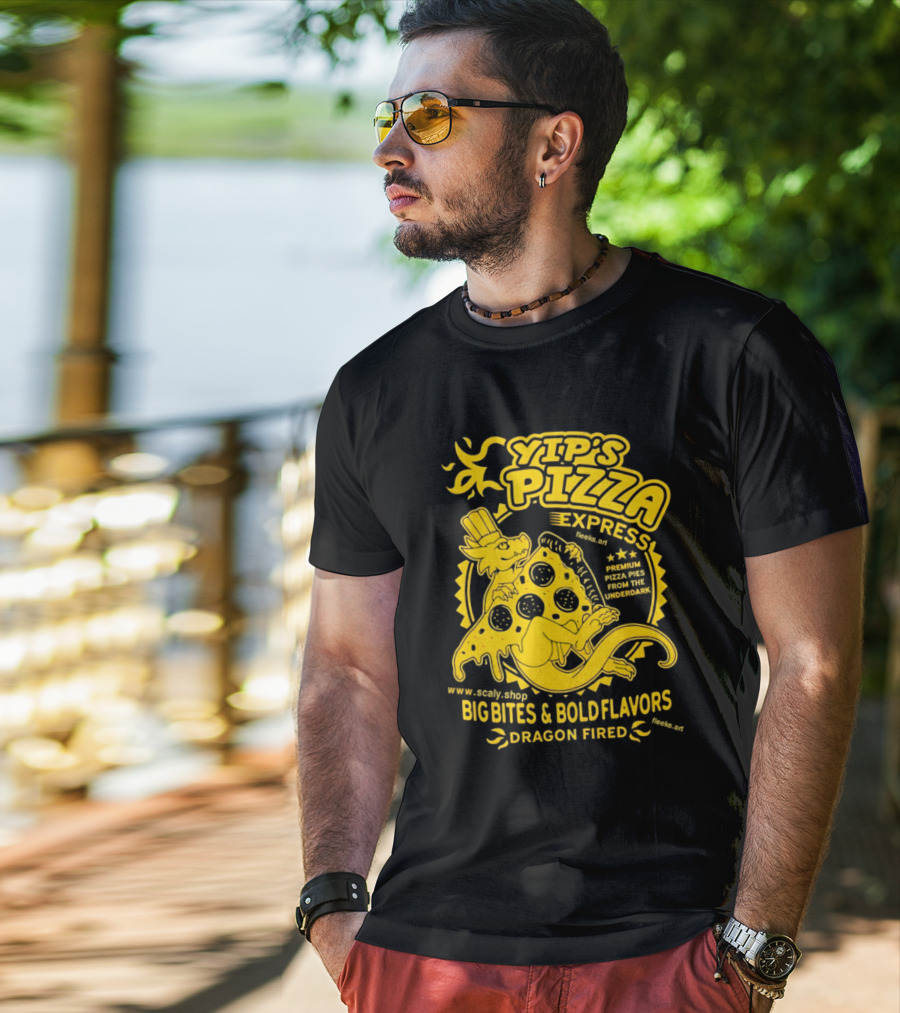 Yip's Pizza Express Dragon Fired Big Bites And Bold Flavors Premium Pizza Pies From The Underdark T-Shirt