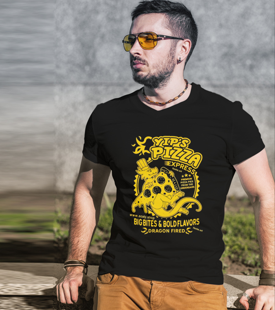 Yip's Pizza Express Dragon Fired Big Bites And Bold Flavors Premium Pizza Pies From The Underdark T-Shirt