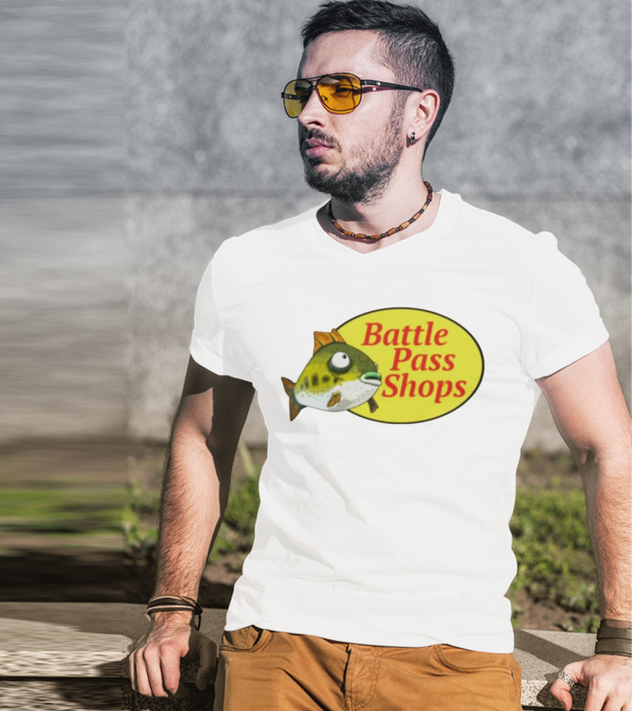 Battle Pass Shops Fish Logo Retro Inspired T-Shirt