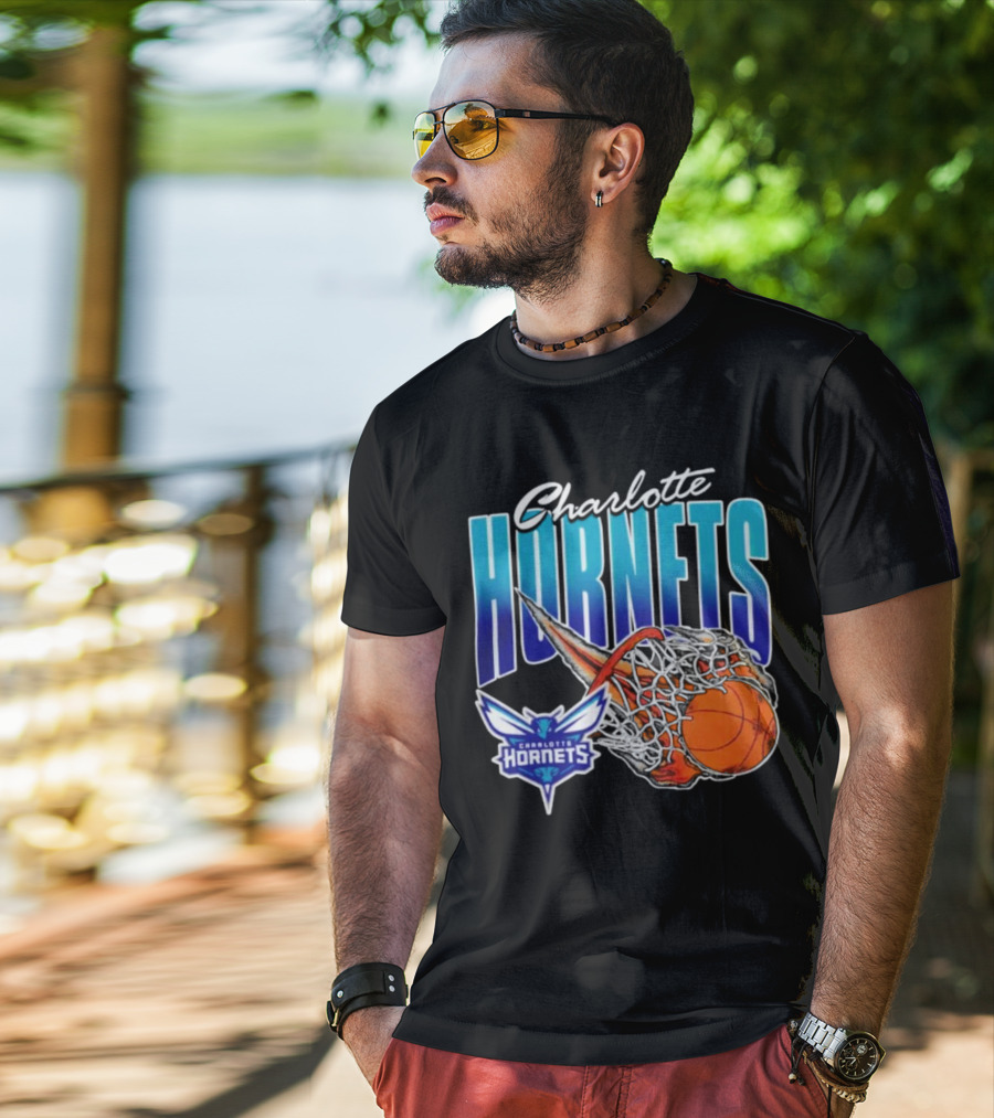 Charlotte Hornets Basketball Fire And Net T-Shirt