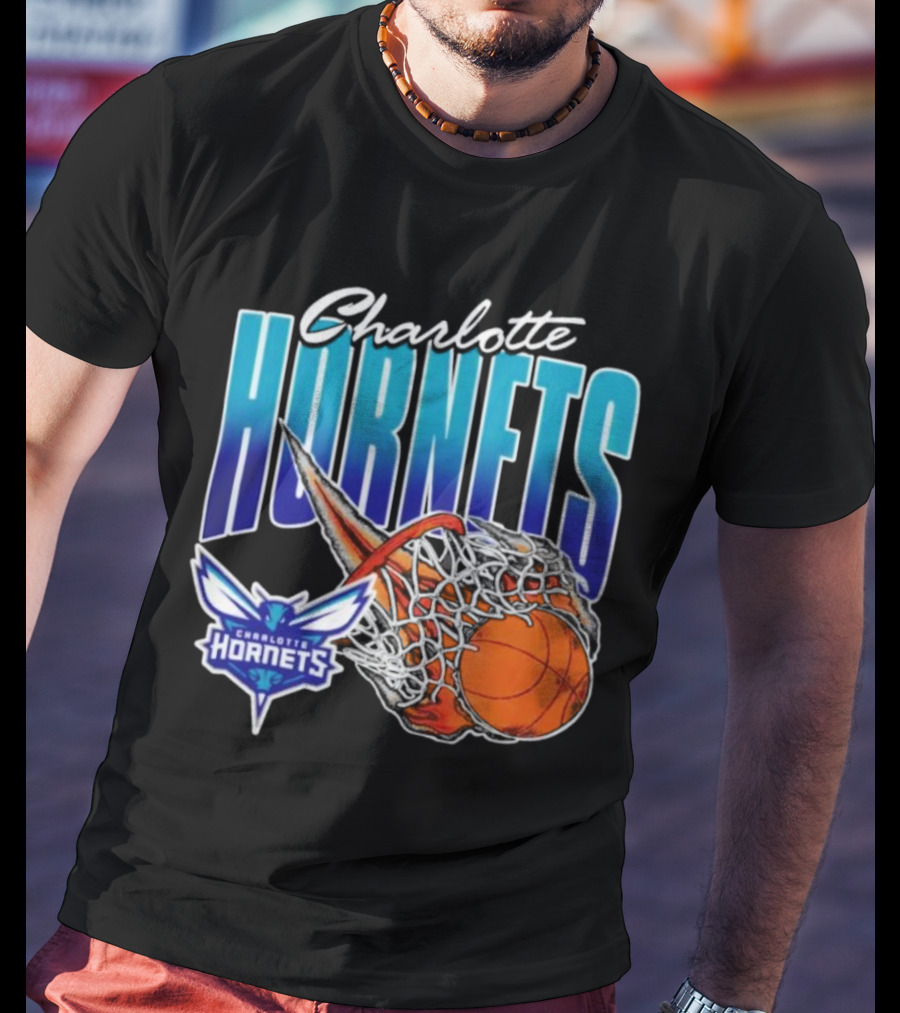 Charlotte Hornets Basketball Fire And Net T-Shirt