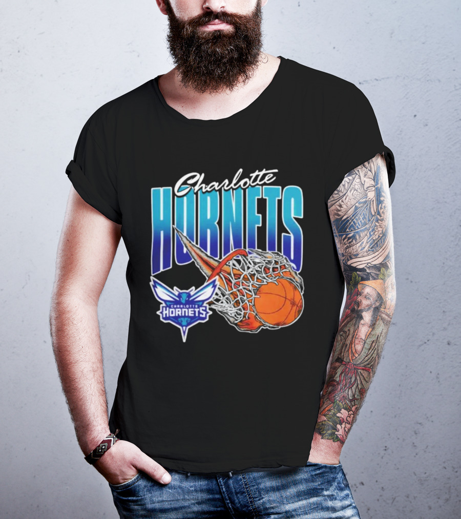 Charlotte Hornets Basketball Fire And Net T-Shirt
