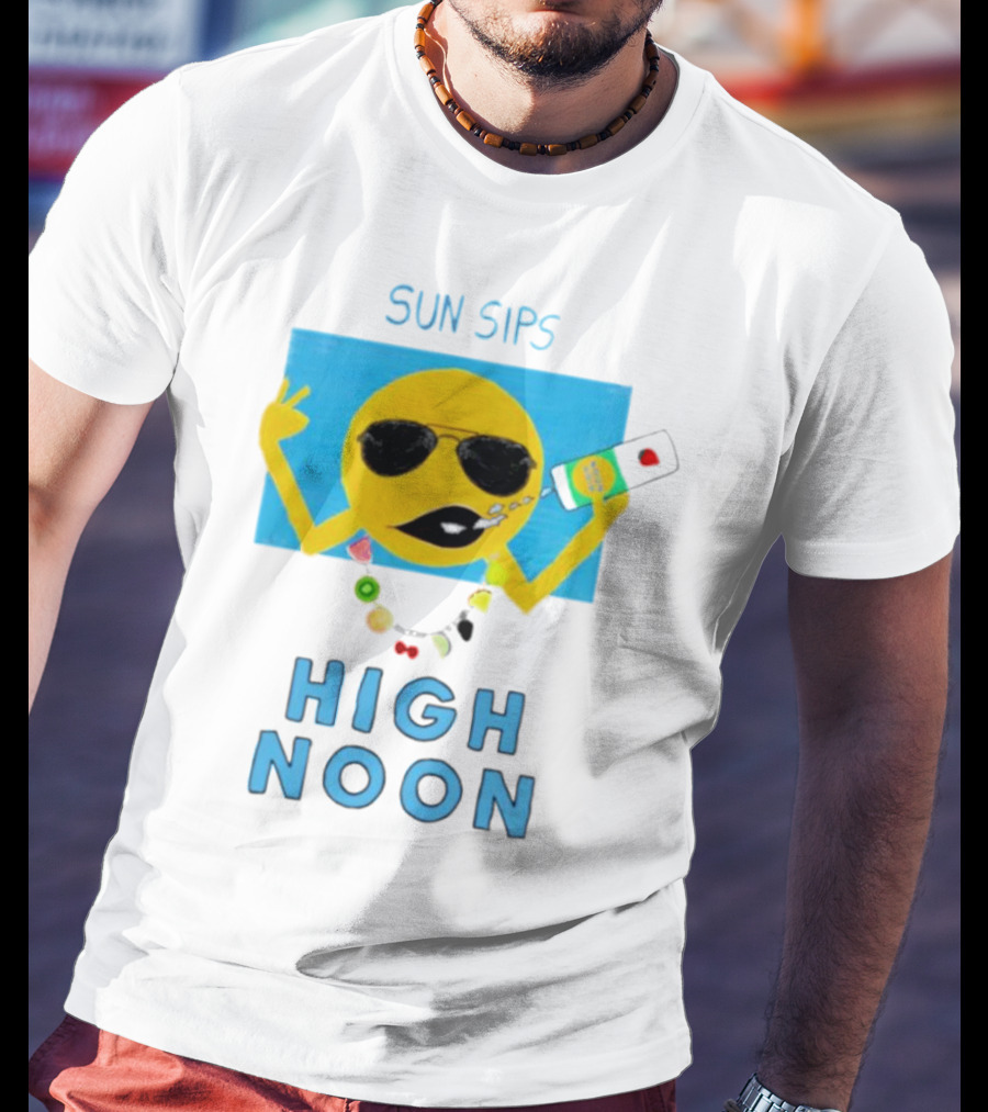 Sun Sips High Noon Emoji With Sunflower Style Glasses And Drink T-Shirt
