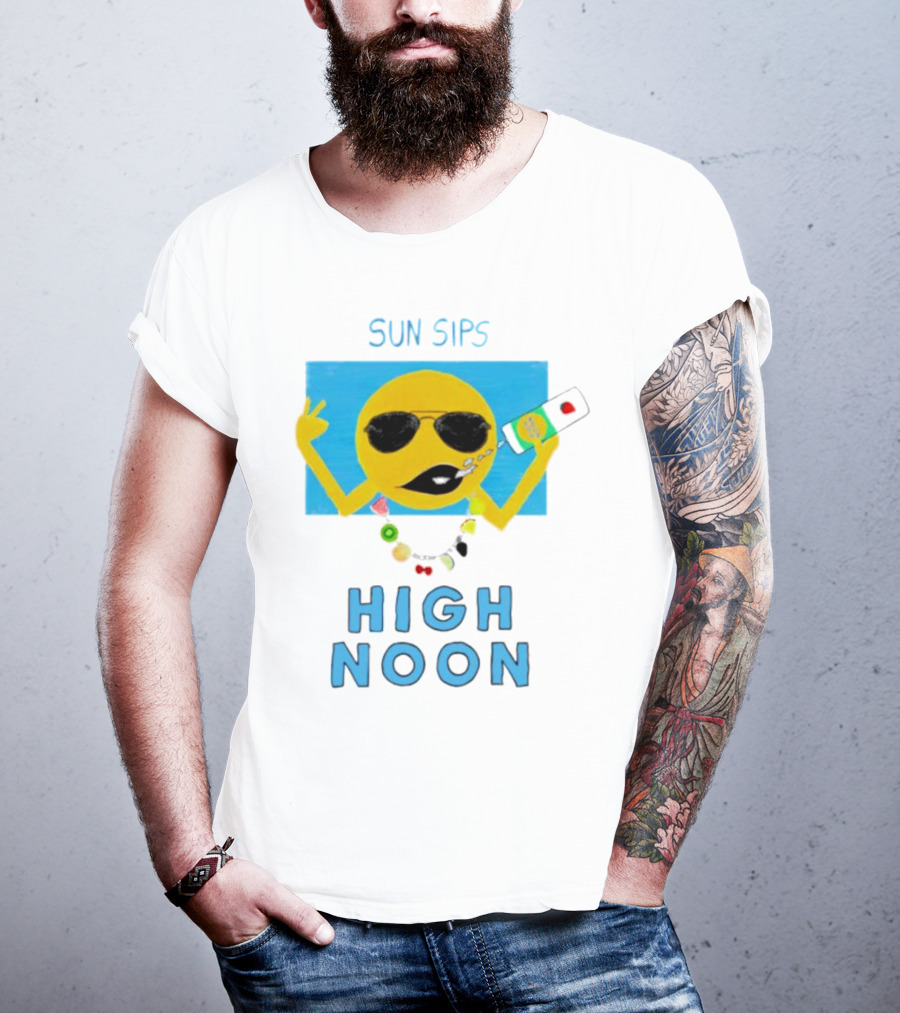 Sun Sips High Noon Emoji With Sunflower Style Glasses And Drink T-Shirt