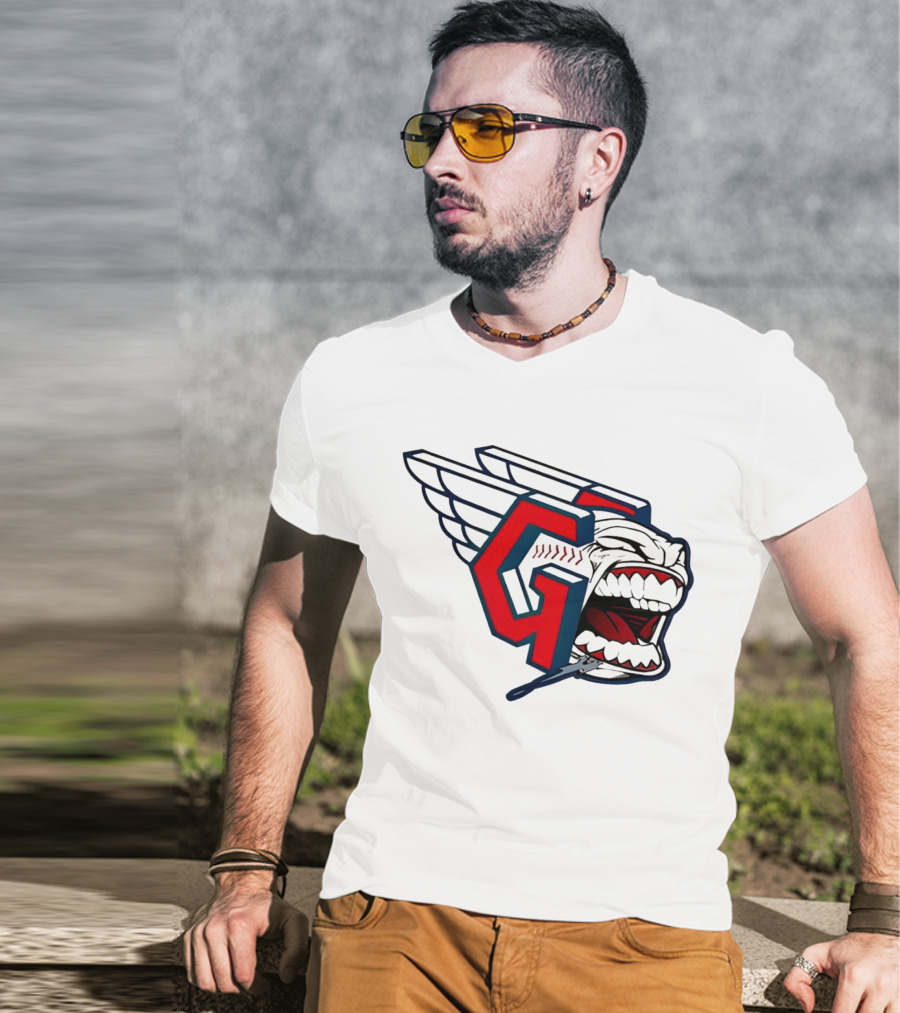 Cleveland Guardians Wings Logo With Fierce Expression T-Shirt