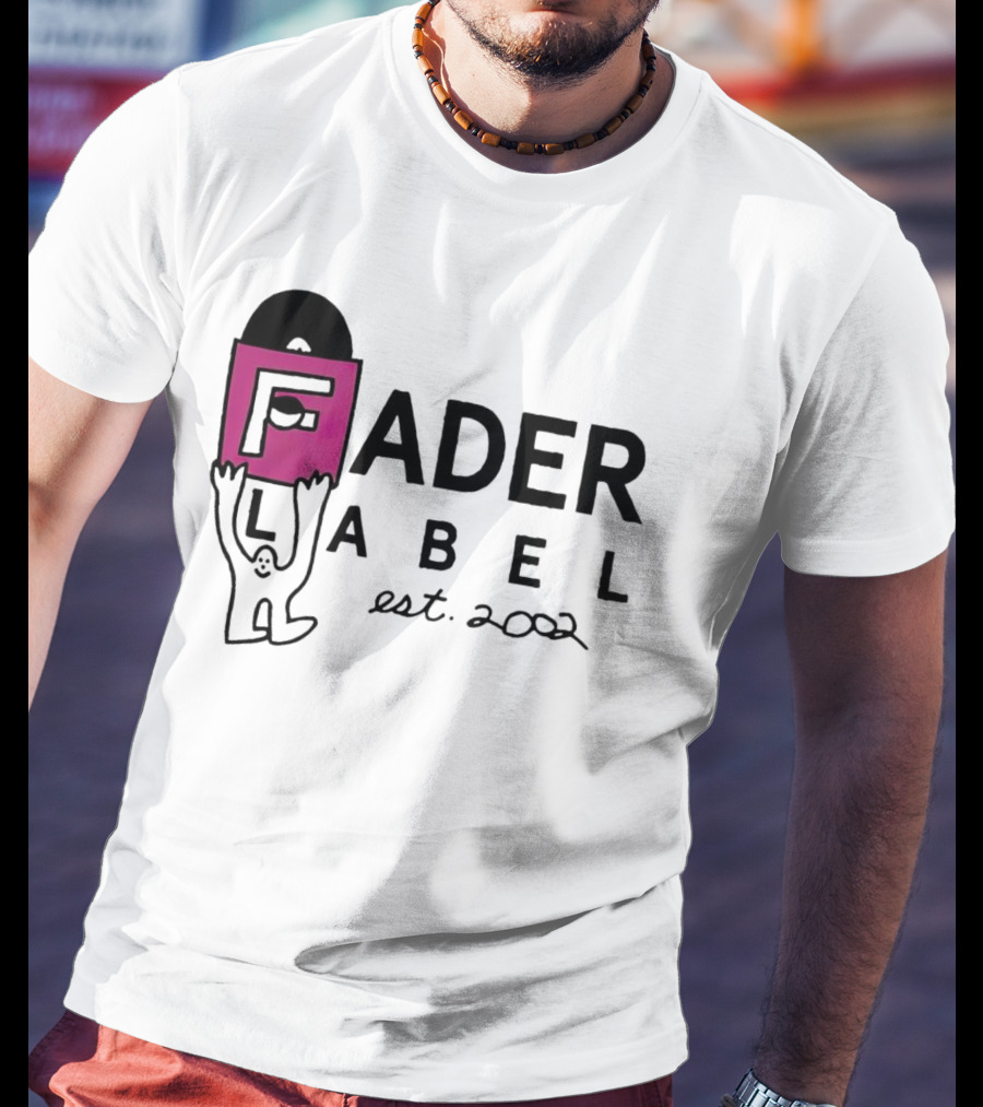 Fader Label Est 2002 Vinyl Record Icon With Pink Block F And Cartoon Character T-Shirt