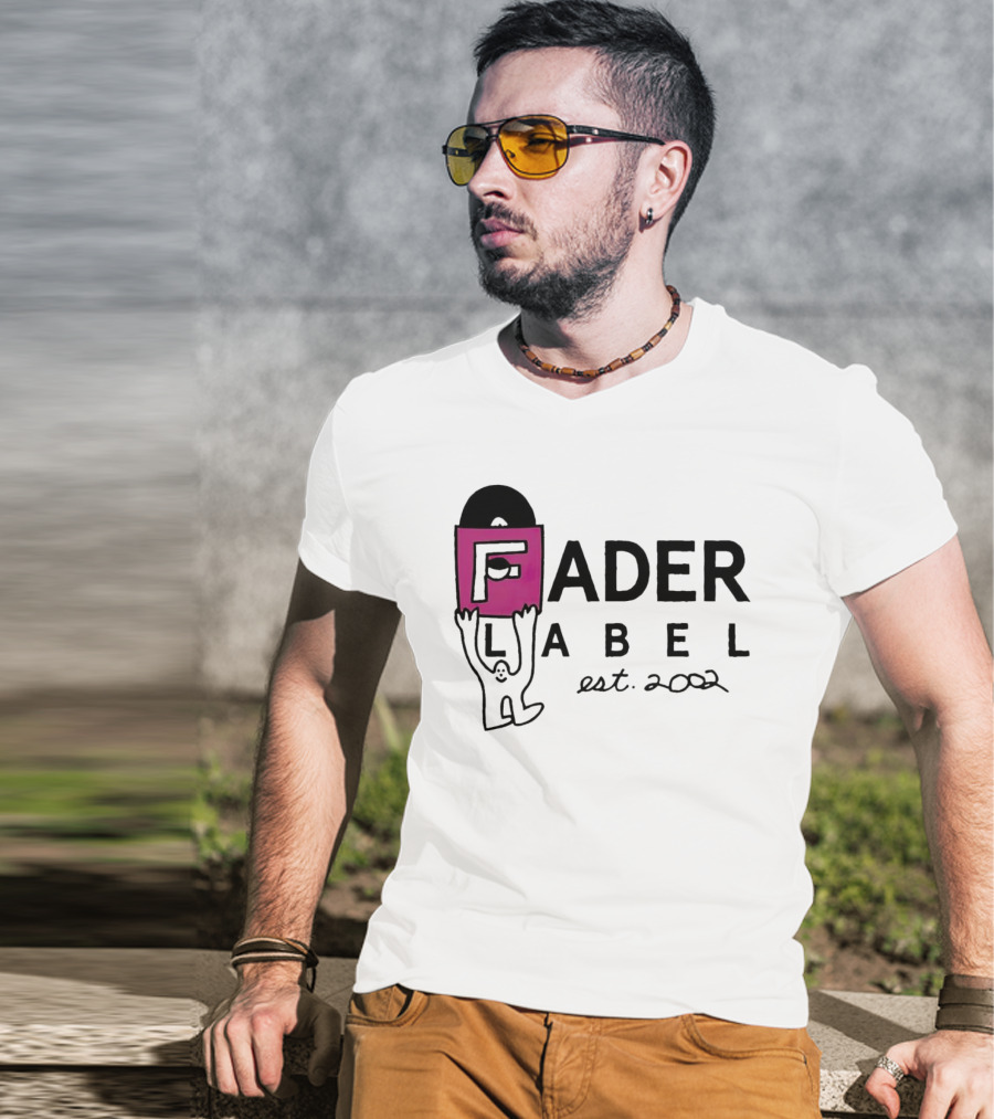 Fader Label Est 2002 Vinyl Record Icon With Pink Block F And Cartoon Character T-Shirt