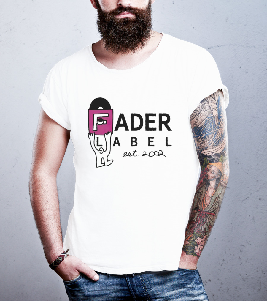 Fader Label Est 2002 Vinyl Record Icon With Pink Block F And Cartoon Character T-Shirt