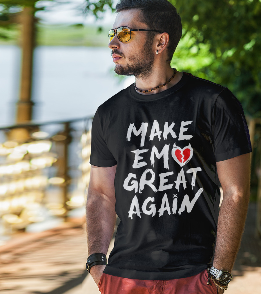 MAKE EMO GREAT AGAIN Broken Heart Devil Horns T-Shirt