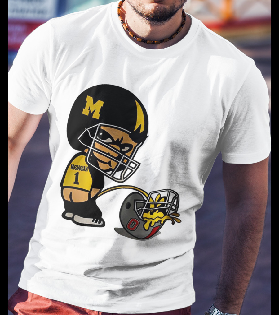 Michigan Wolverines M Football Player Pissing On Ohio State Helmet With O T-Shirt